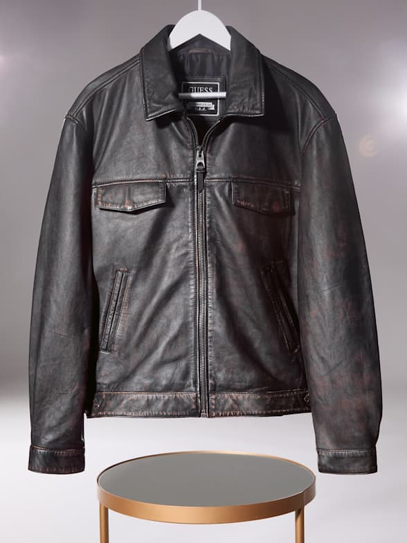 G by guess men's leather jacket clearance