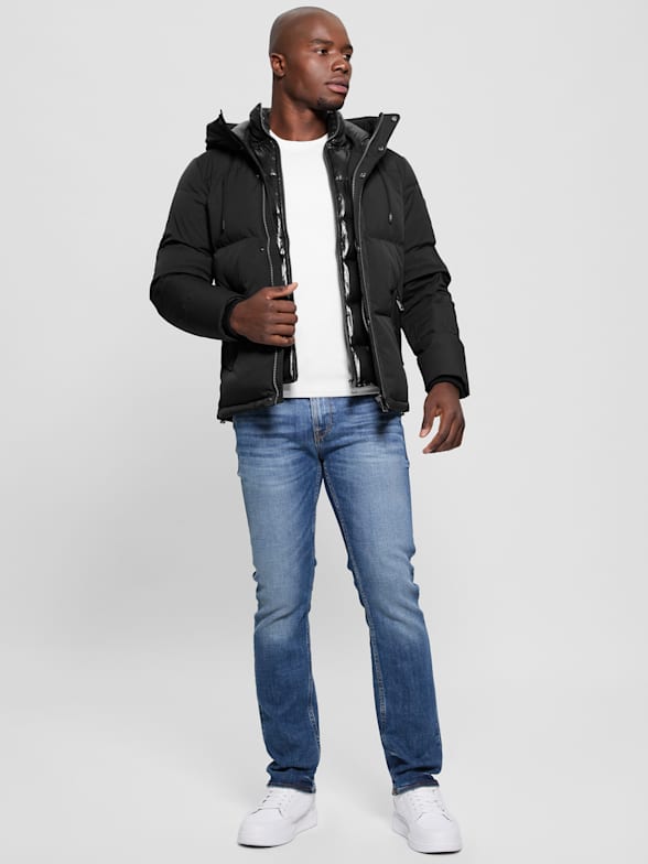 Quilted hooded puffer coat guess outlet