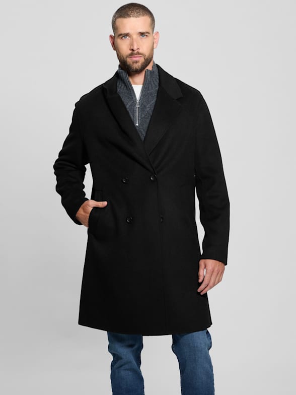 Guess men's hooded wool coat hot sale