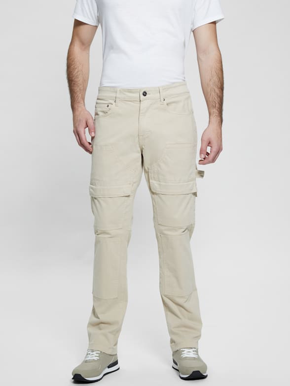 Slim Fit Cropped Cargo Pants - Beige - Men