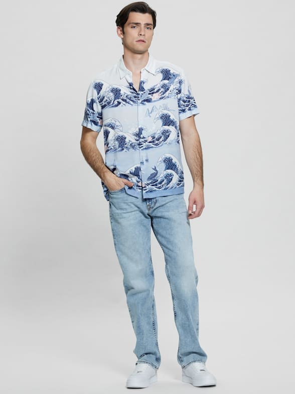 Men's Semi-Sheer Floral Shirt White