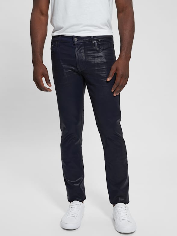 Coated Denim Slim Tapered Zip Jeans