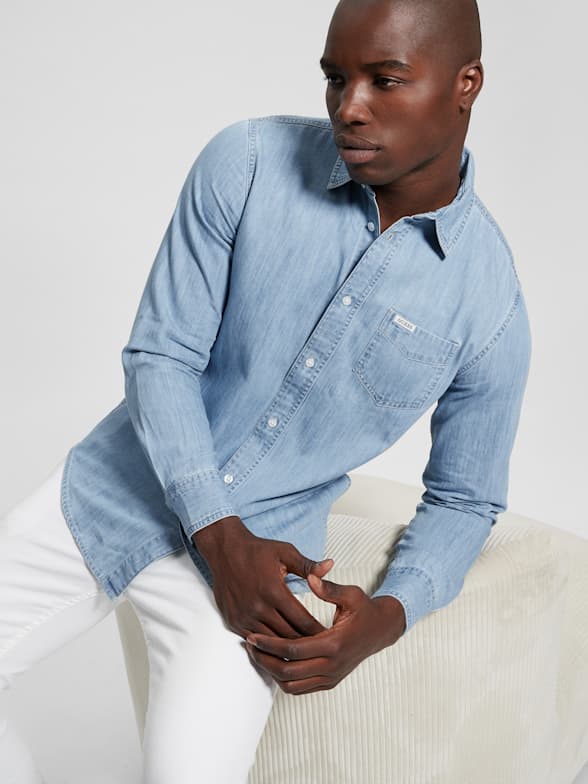 Light blue shirt sale outfit mens casual