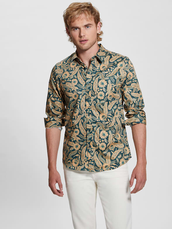 Weiv Men's Bandana Print Casual Shirt Navy/Aqua / S