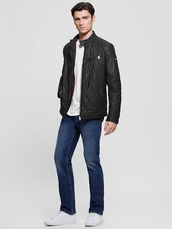 Guess black and white leather jacket hotsell