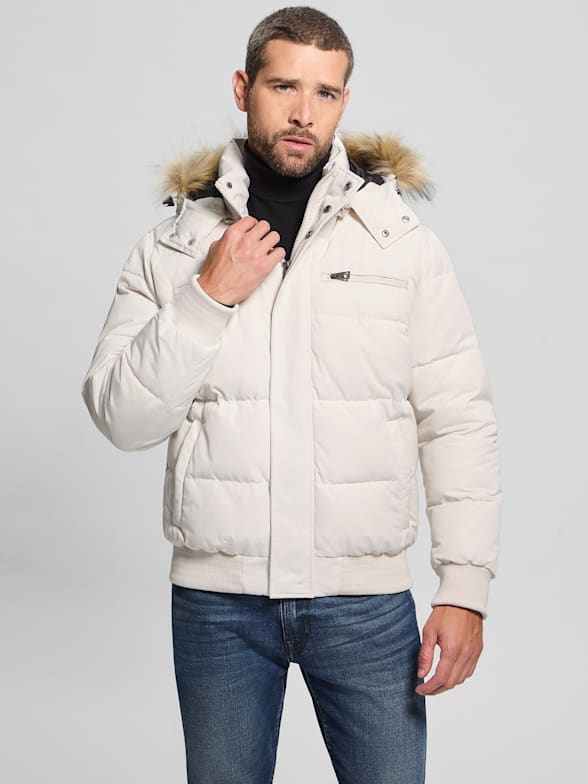 White down jacket with fur hood outlet