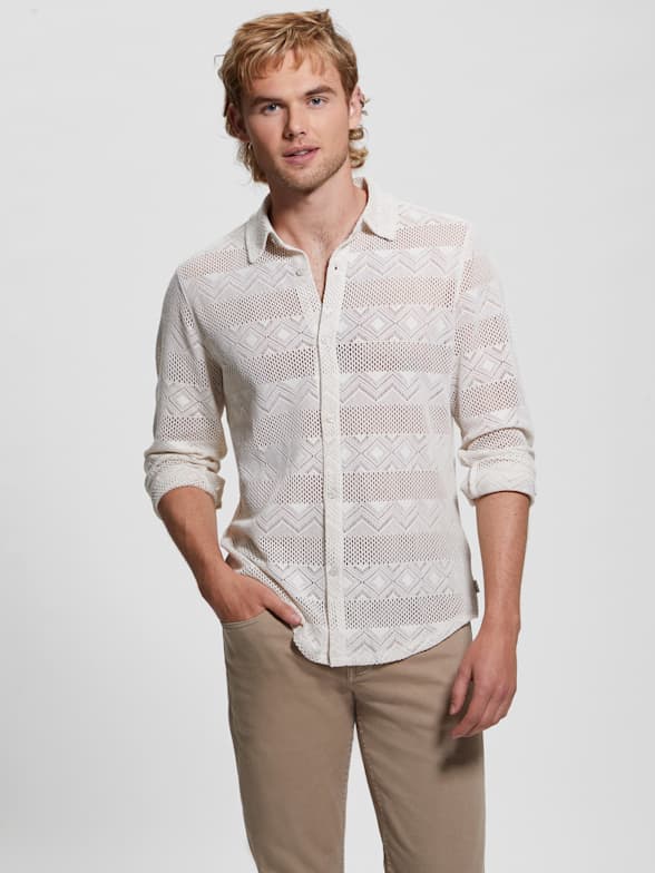 Guess men's long sleeve shirts top