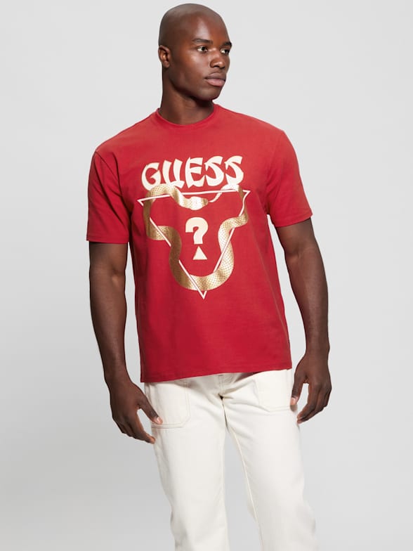 Red and white guess t shirt on sale