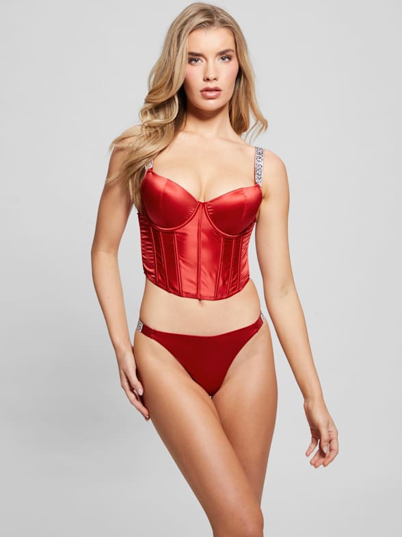 Guess Red Satin Triangle Bra Size M