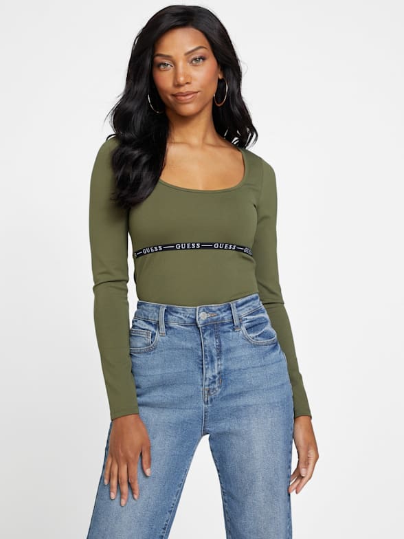 Guess Womens Brianne Long Sleeve Bodysuit Mom Jeans