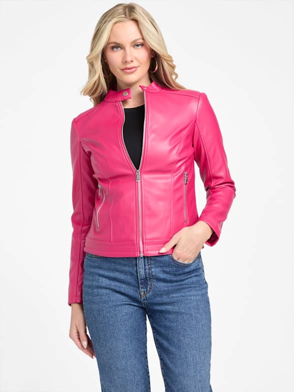 Guess pink leather jacket clearance