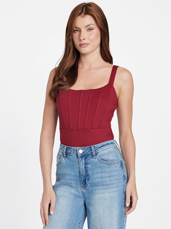 GUESS Women's Nevia Rhinestone Strap Bodysuit - Sleeveless, Knit, Scoop Neck, Thong Fit - View #13