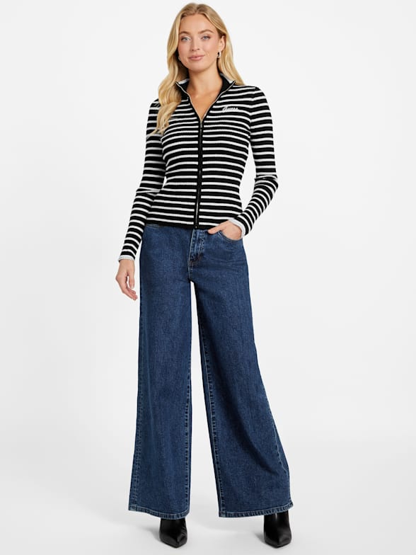 Zinnia Striped Zip Sweater | GUESS Factory