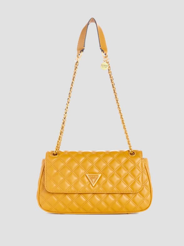 Violeta Small Embossed Faux Leather Pale Yellow Shoulder Bag