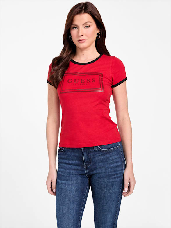Guess red t shirt women's deals