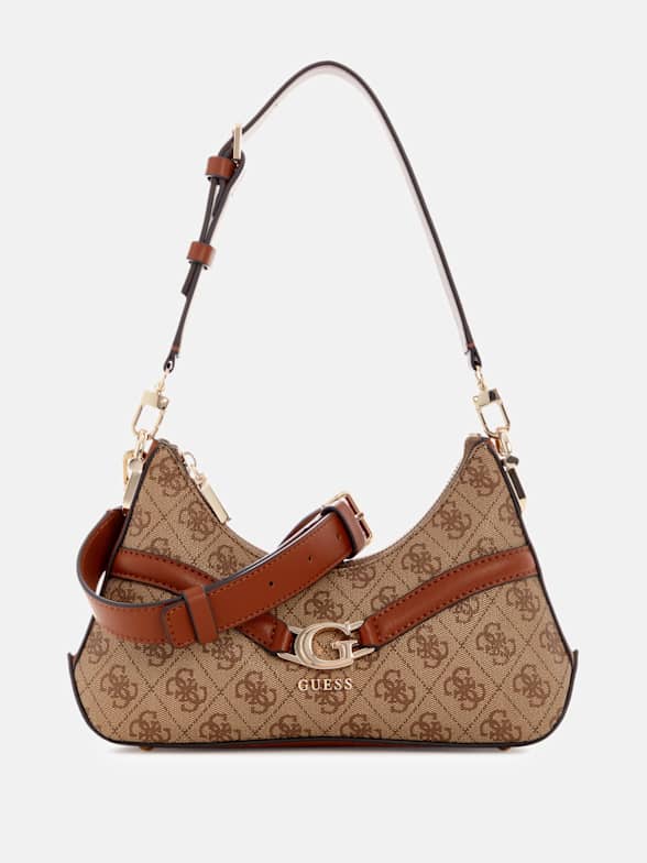 ショルダーバッグ・ポシェット Guess Logo Pointon Hobo Bag Brown JB899612 HN3A3A32 Brown Logo Shemara Mini Hobo Satchel | GUESS