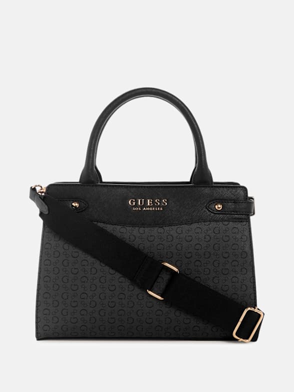 ショルダーバッグ・ポシェット Guess EDITAEDITA Quilted Charm Satchel Bag HP1A3A39 NEW GUESS Women's Black Shiny Logo Embosed Quilted Satchel