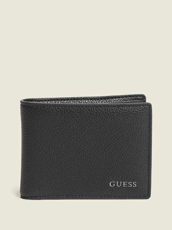 Black leather guess wallet online