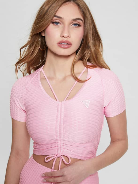 Guess ALINE TOP Pink - Free delivery  Spartoo UK ! - Clothing Sport bras  Women £ 37.99