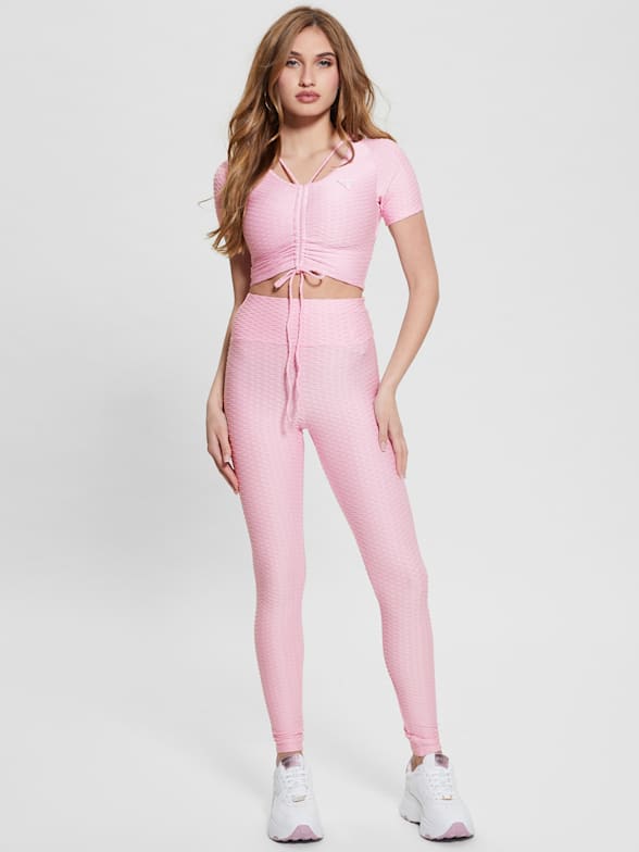 Neon Hot-pink Zipper Back Crop Top Leggings Sports Set  Tops for leggings,  Crop top and leggings, Sportswear women