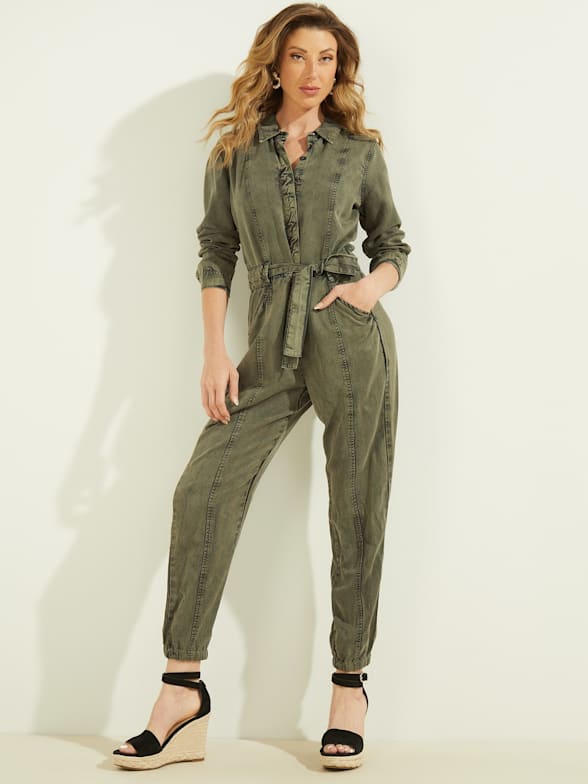 Guess green jumpsuit clearance
