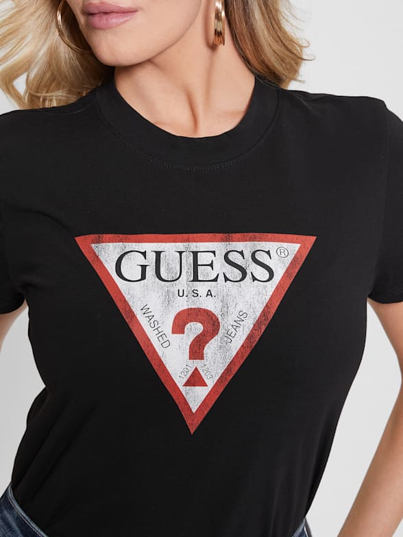 T shirt Guess Triangle Crystal da donna bianca