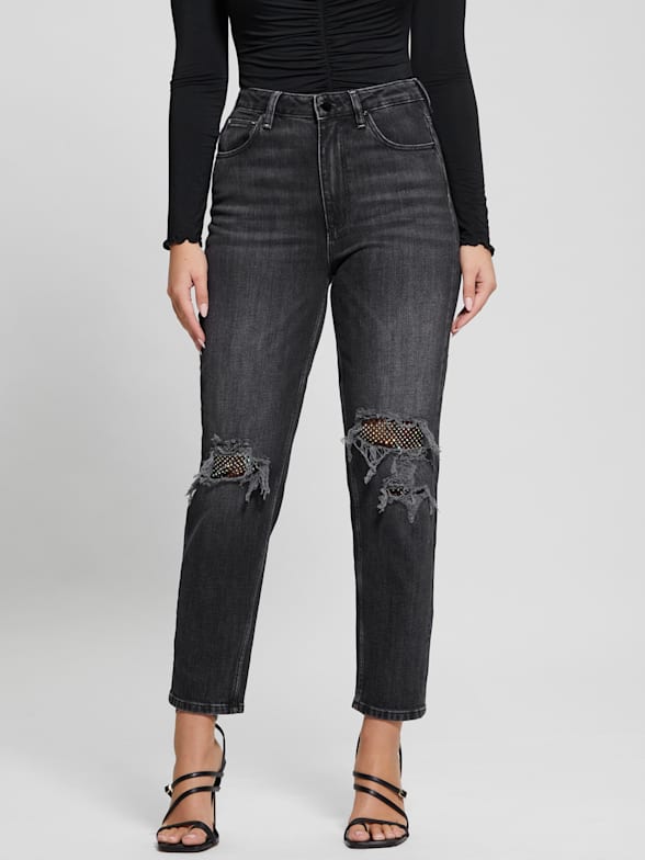 Black high rise mom fit ripped jeans clearance