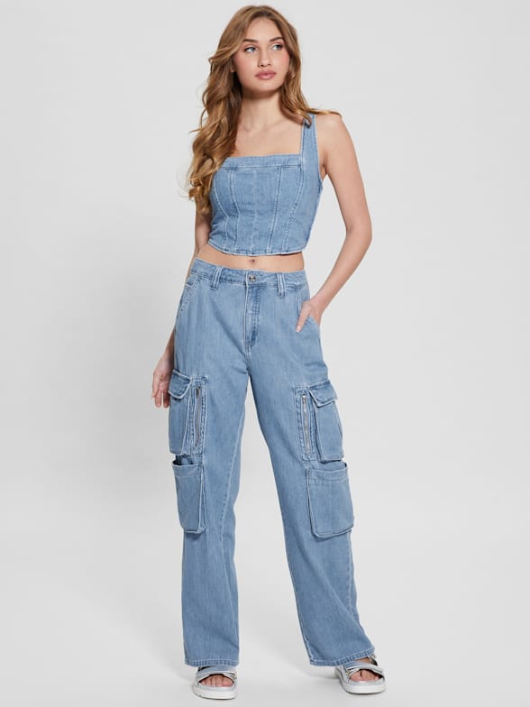 Online Shop - Cargo Pants Women High Waist Denim Overalls Casual