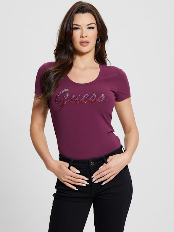 Guess red t shirt women's sales