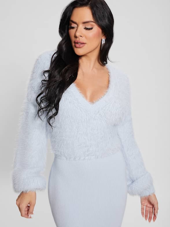 White fuzzy sweater dress cheap