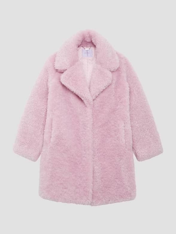 jacket, pink jacket, sneakers, faux fur coat, pink coat, shorts