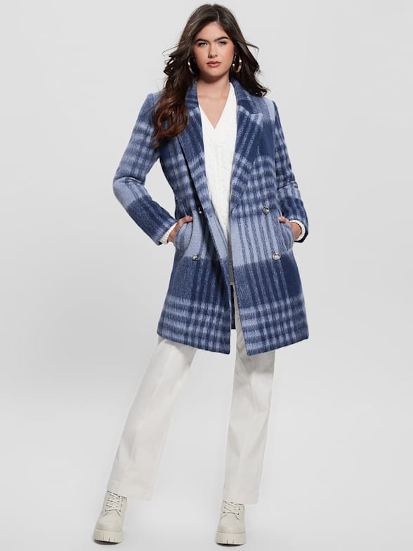 printed fleece jacket women winter coats blue winter jacket womens blazers  casual plaid lady coat jacket