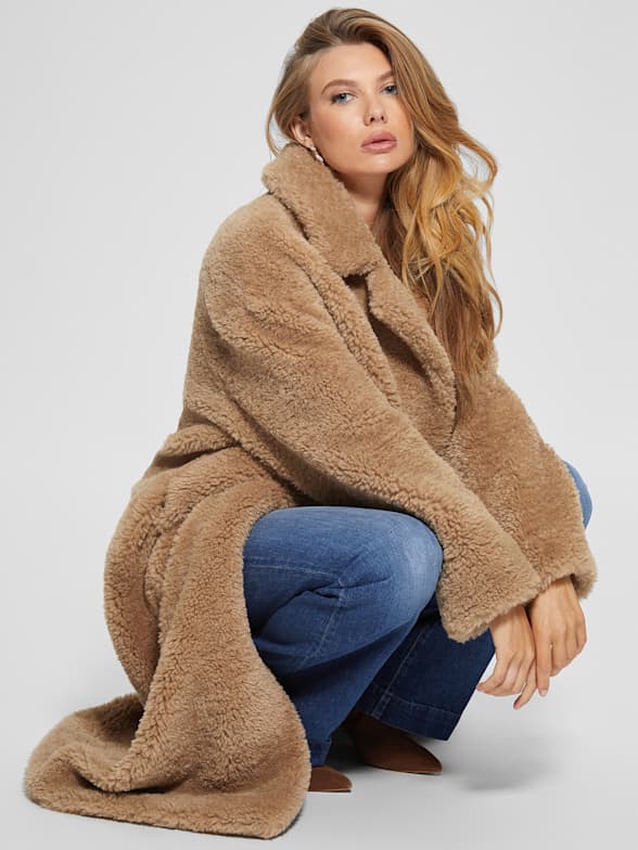 Guess teddy faux fur single breast coat hotsell