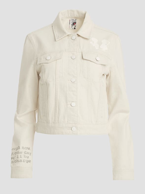 White Faux Leather Croc Oversized Trucker Jacket