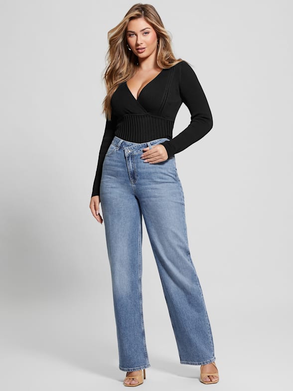 Floral Embellished Wide Crop Jean with Pearl/Jewel Accents