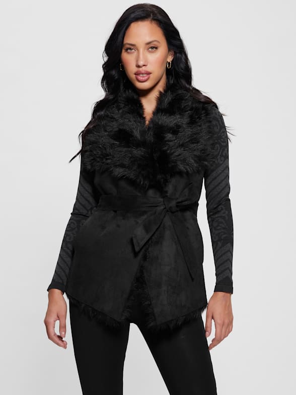 Guess faux fur denim jacket top