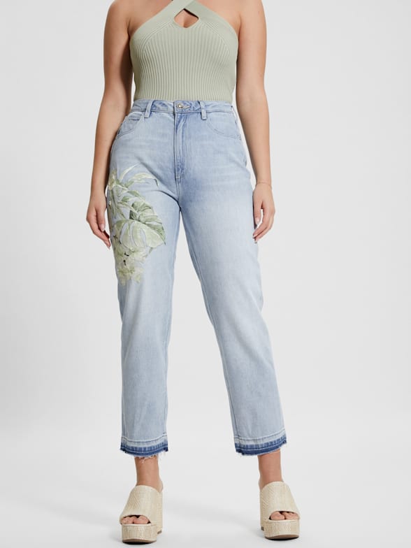 Guess High Rise Destructed Mom Jeans