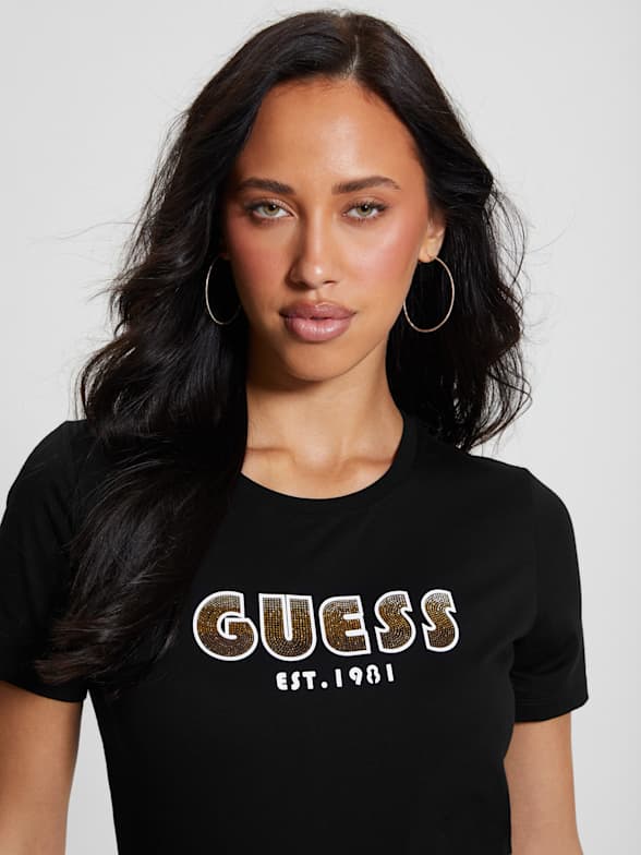 T shirt Guess Adriana da donna verde acqua