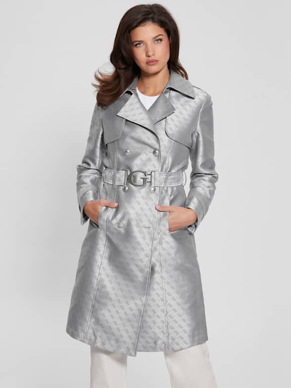Guess twill asymmetrical fit and flare coat clearance
