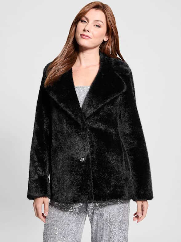 Guess black fur jacket online