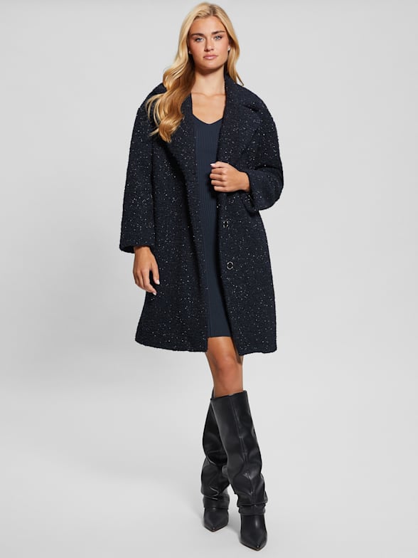 Guess long black coat clearance