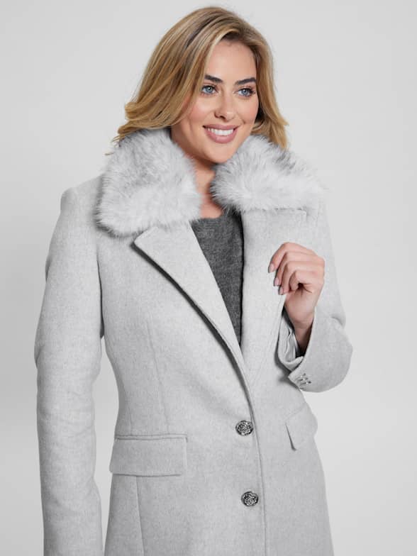 Guess teddy faux fur single breast coat discount