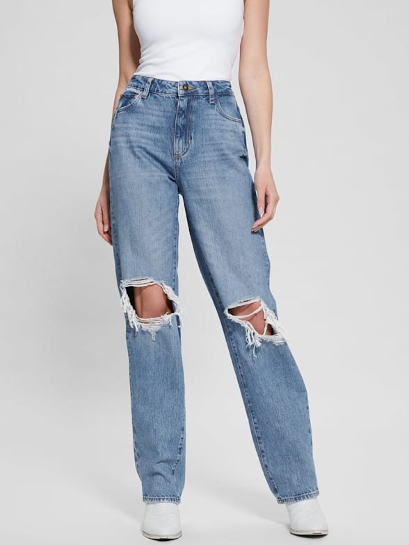 Jeans Anchos Desgastados Azul – Line Up Shop