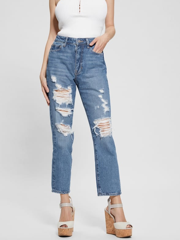 SHEIN Teen Girls Ripped Cut Out Straight Leg Jeans