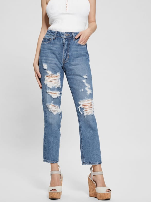 Pantalones de mezclilla para mujer Guess recortados con cigarrillos 24