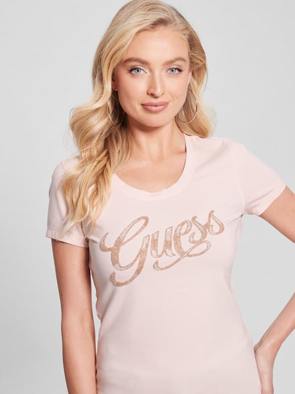 GUESS Women's Short Sleeve Hook and Eye Rib Jamie Top, Jet Black at   Women's Clothing store