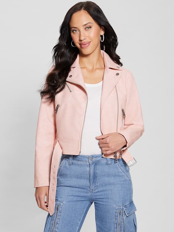 Bright Red Patent Pu Belt Cropped Biker Jacket