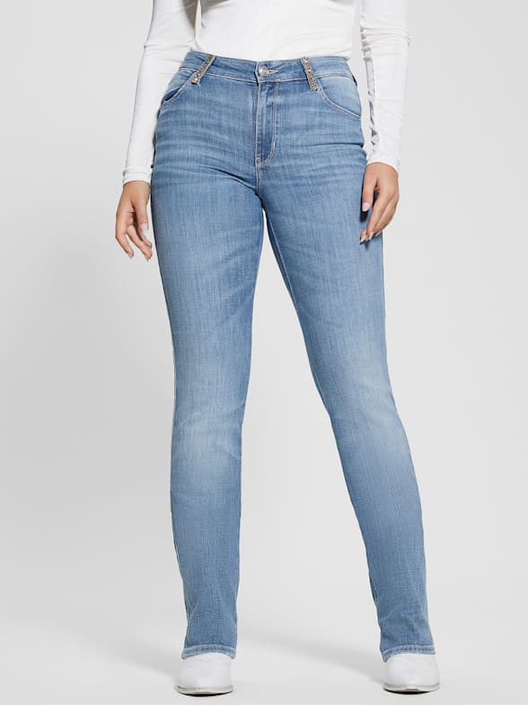  GUESS Jeans ajustados de talle alto para mujer, Guitarra oscura  : Ropa, Zapatos y Joyería