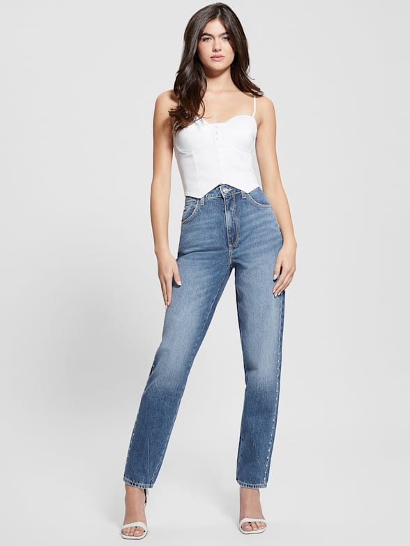  GUESS Jeans elásticos de tiro bajo para mujer, Cuesta