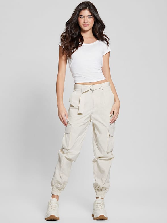 Fashion （white）Women Jogger Pants Casual Solid Color Sport Pants, Elastic  Waist Ankle Cuff Tight Sweatpants With Pocket WJu